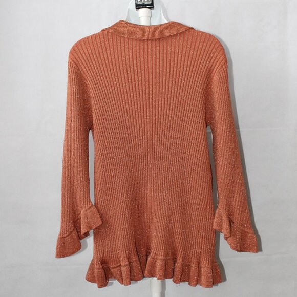 Nine West Woman Silk Blend Orange Metallic Fleck Clasp Front Cardigan Size 2X - Picture 8 of 11